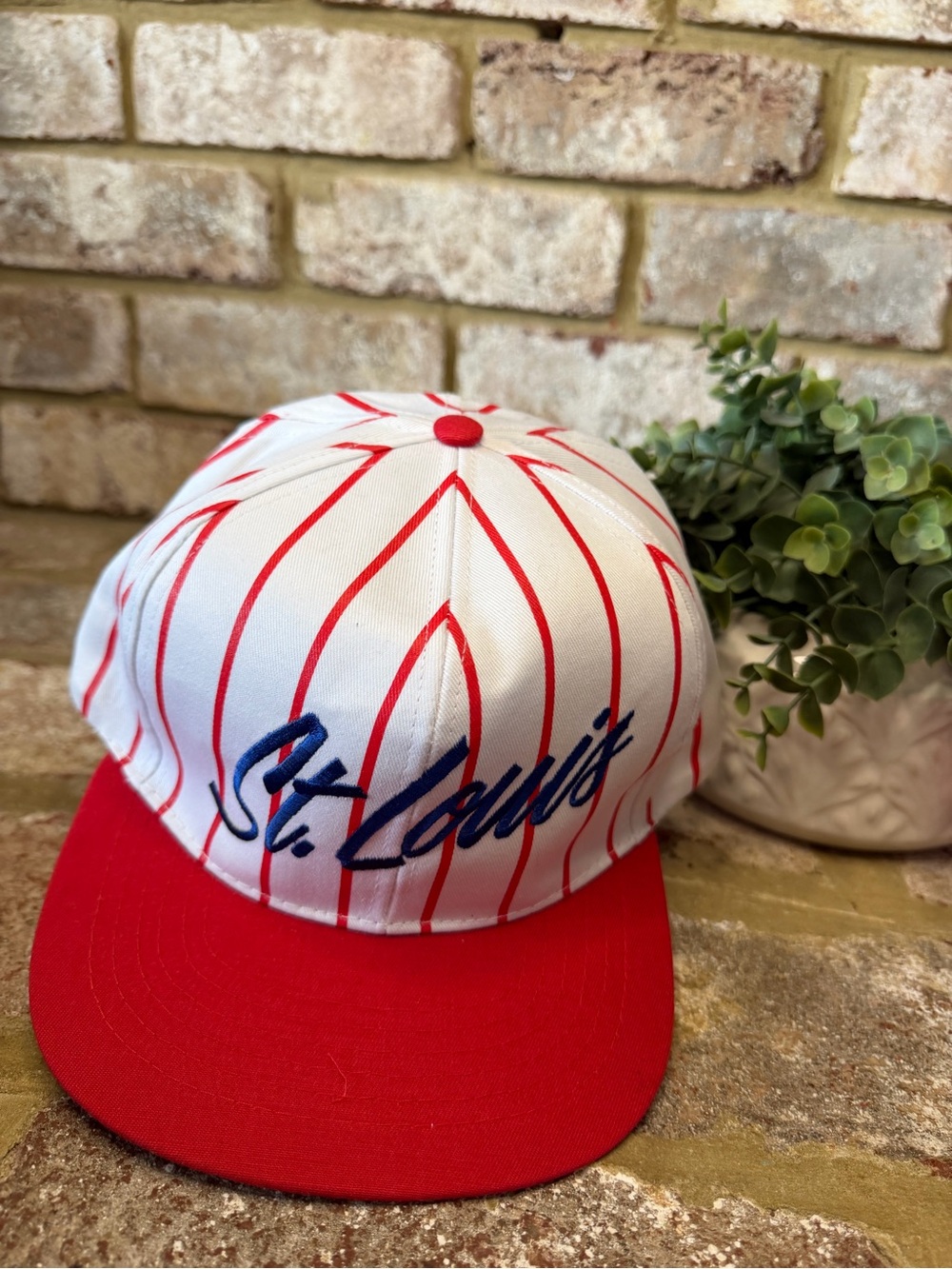 Vintage | St. Louis Red & White Striped Baseball Cap with Blue Script